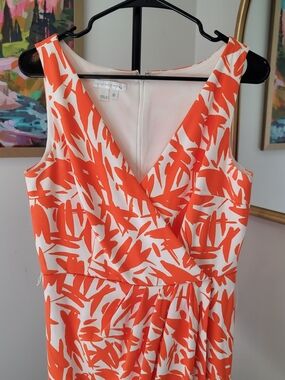 LONDON TIMES Orange and White Abstract Leaf Print Sleeveless Dress Size 10